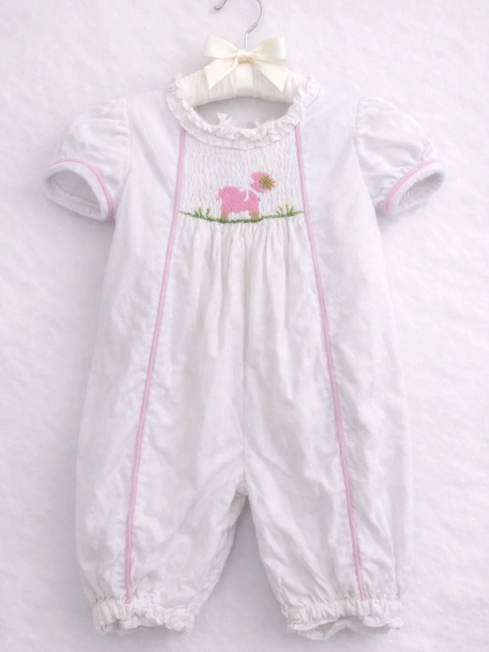 RARE Vintage Little English 12M Smocked Lamb Bubble Pink Corduroy Easter Outfit